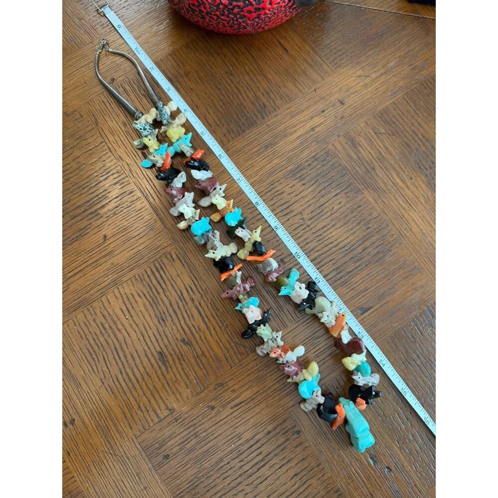 Vintage Southwestern Zuni-Style Fetish Necklace - Hand Carved Stone Animals CCC9 - Picture 4 of 4